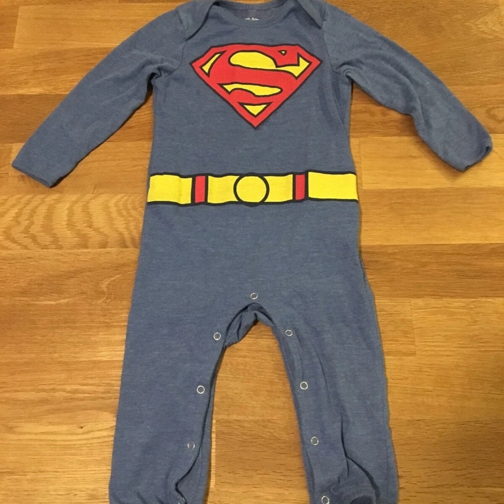 Superman Baby One Piece Romper Long Sleeves Blue Hero Costume Size 12-18 Months